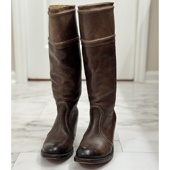 FRYE Women's Jane Stitch Tall Leather Boots Brown Size 7.5B Pull-On 77231 - Picture 2 of 10